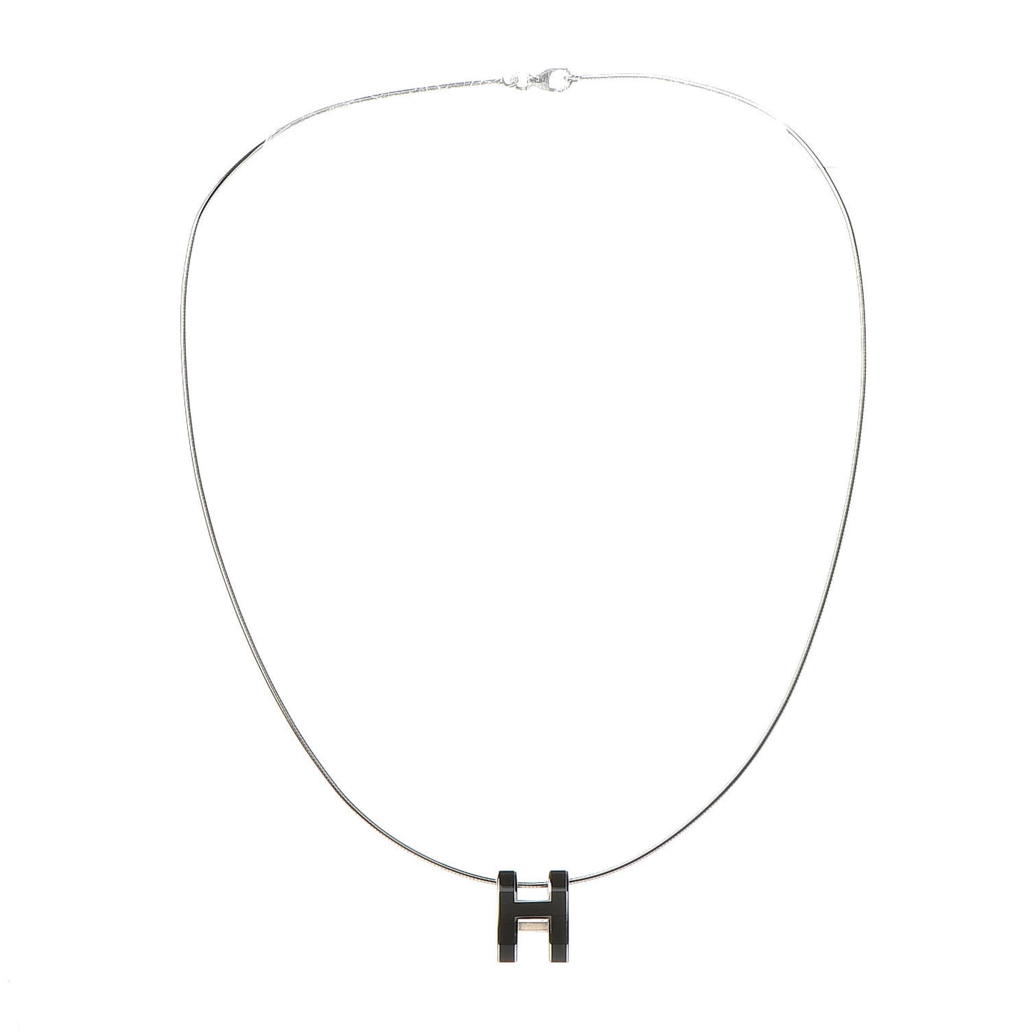 Lacquered Silver Pop H Pendant Necklace Black