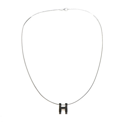Hermes Lacquered Silver Pop H Pendant Necklace Black 3 of 6