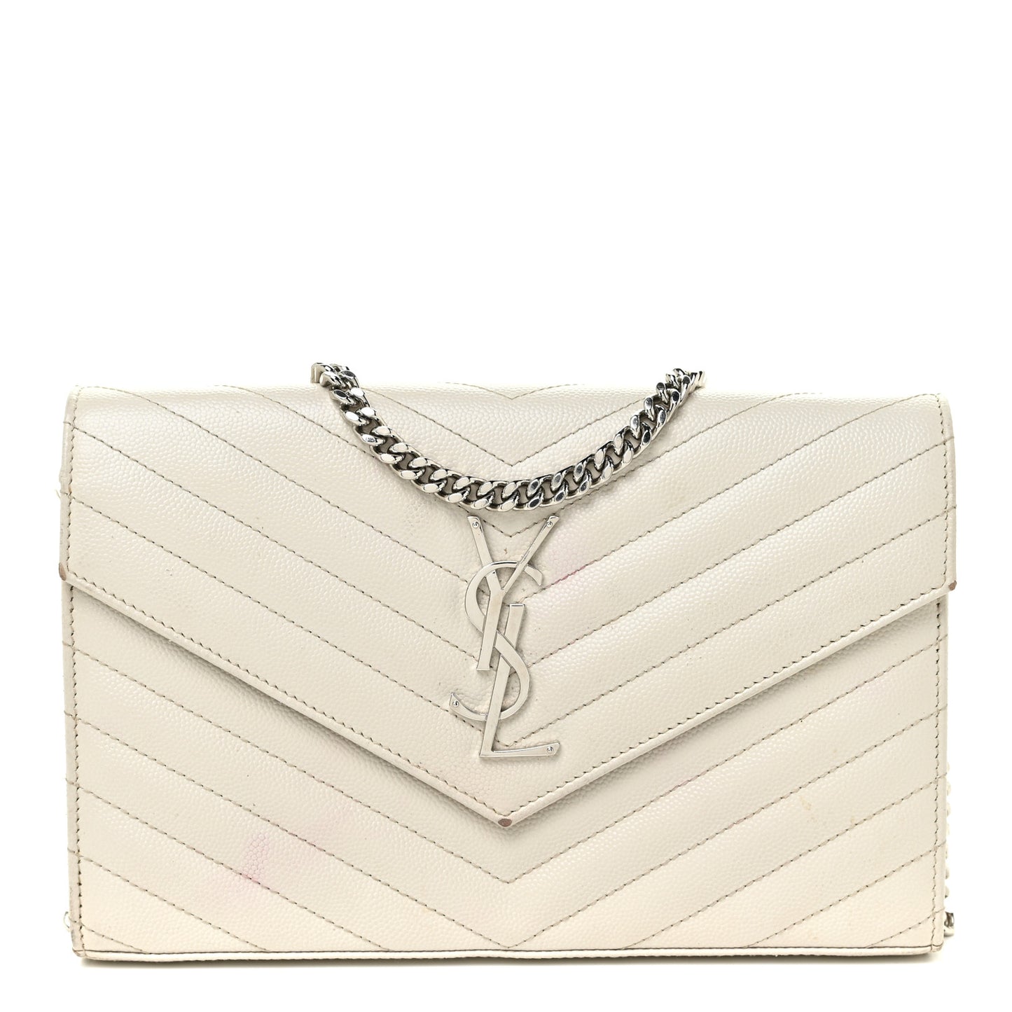 Grain De Poudre Matelasse Chevron Monogram Chain Wallet Icy White