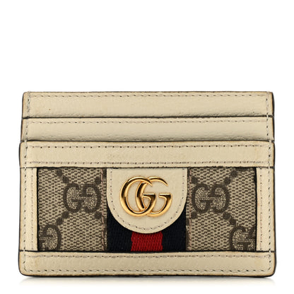 Gucci GG Supreme Monogram Textured Calfskin Web Ophidia Card Holder Beige Ebony Mystic White 1 of 7