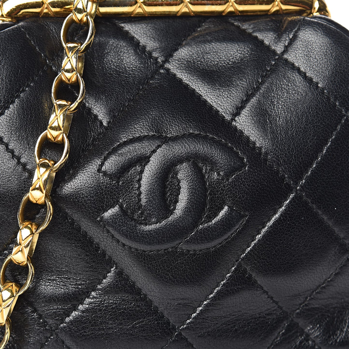 Lambskin Quilted CC Small Kisslock Evening Bag Black