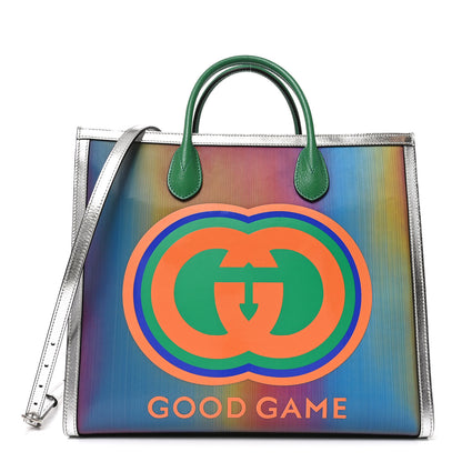Gucci Laminated Textured Dollar Calfskin Good Game Interlocking G Tote Silver 1 of 10