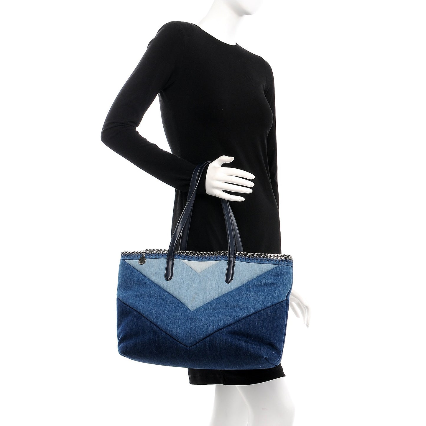 Eco Denim Chevron Quilted Falabella East West Shopper Tote Blue