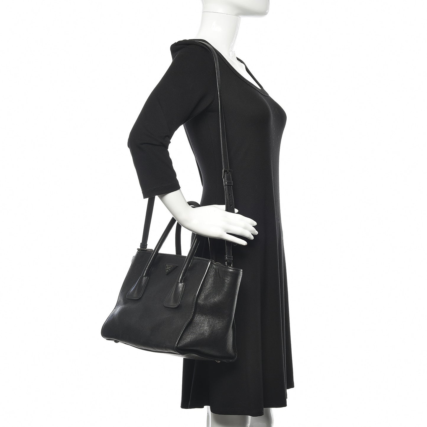 Glace Calf Small Twin Pocket Tote Black
