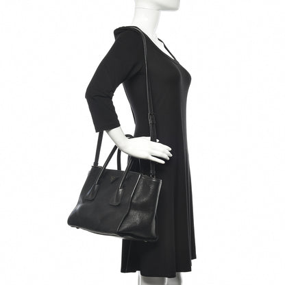 Prada Glace Calf Small Twin Pocket Tote Black 2 of 25