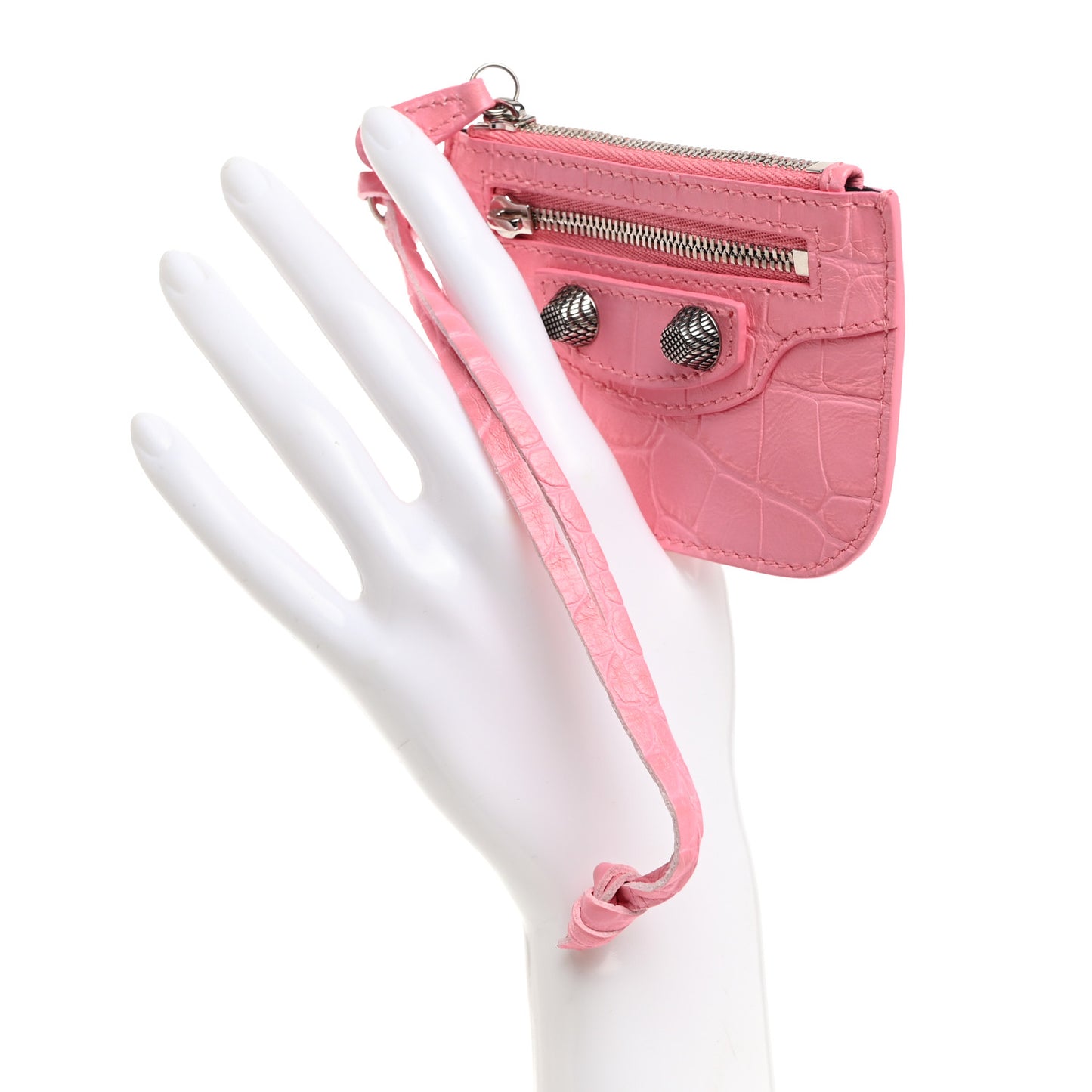Calfskin Crocodile Embossed Le Cagole Coin Card Holder Sweet Pink