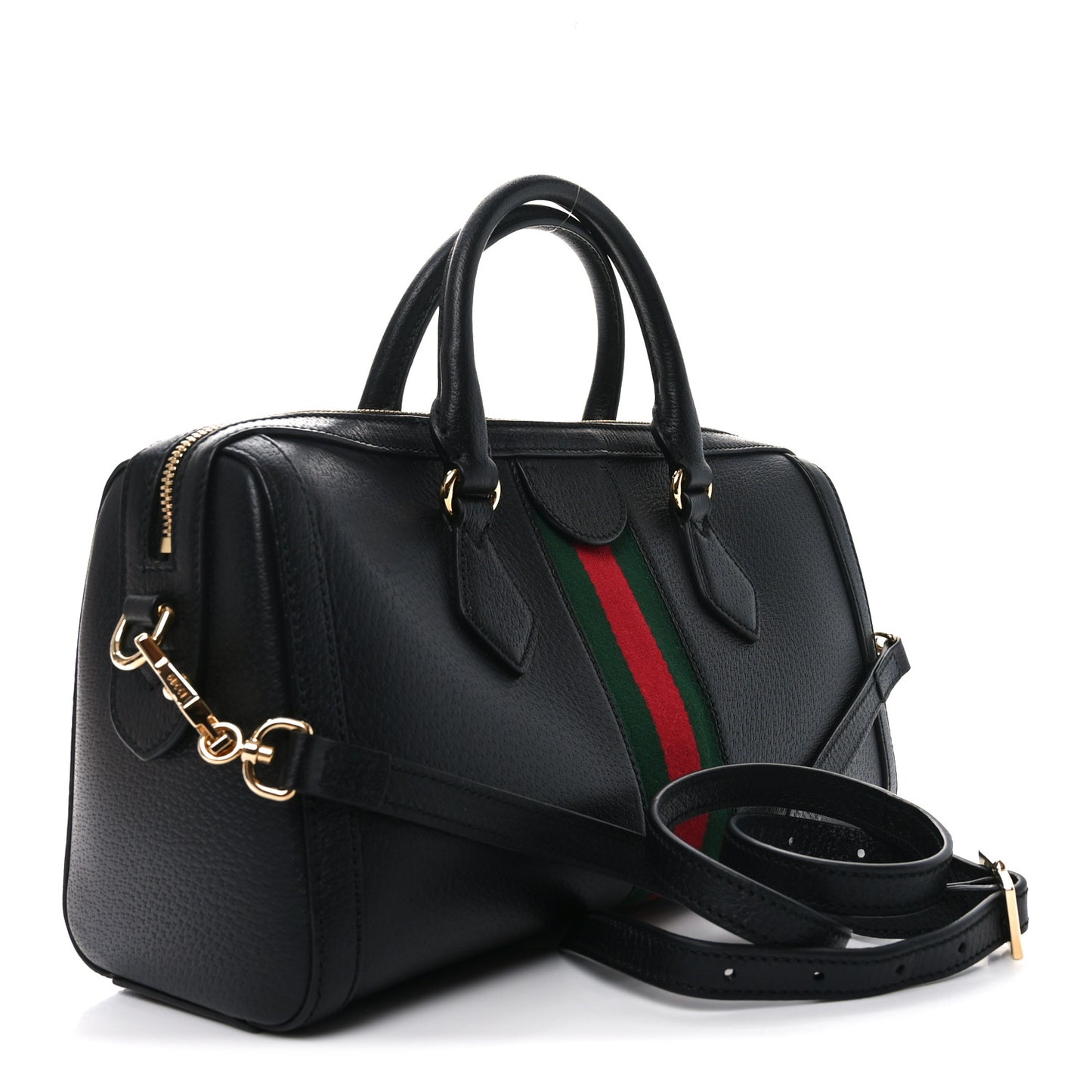 Textured Dollar Calfskin Web Medium Ophidia Boston Black