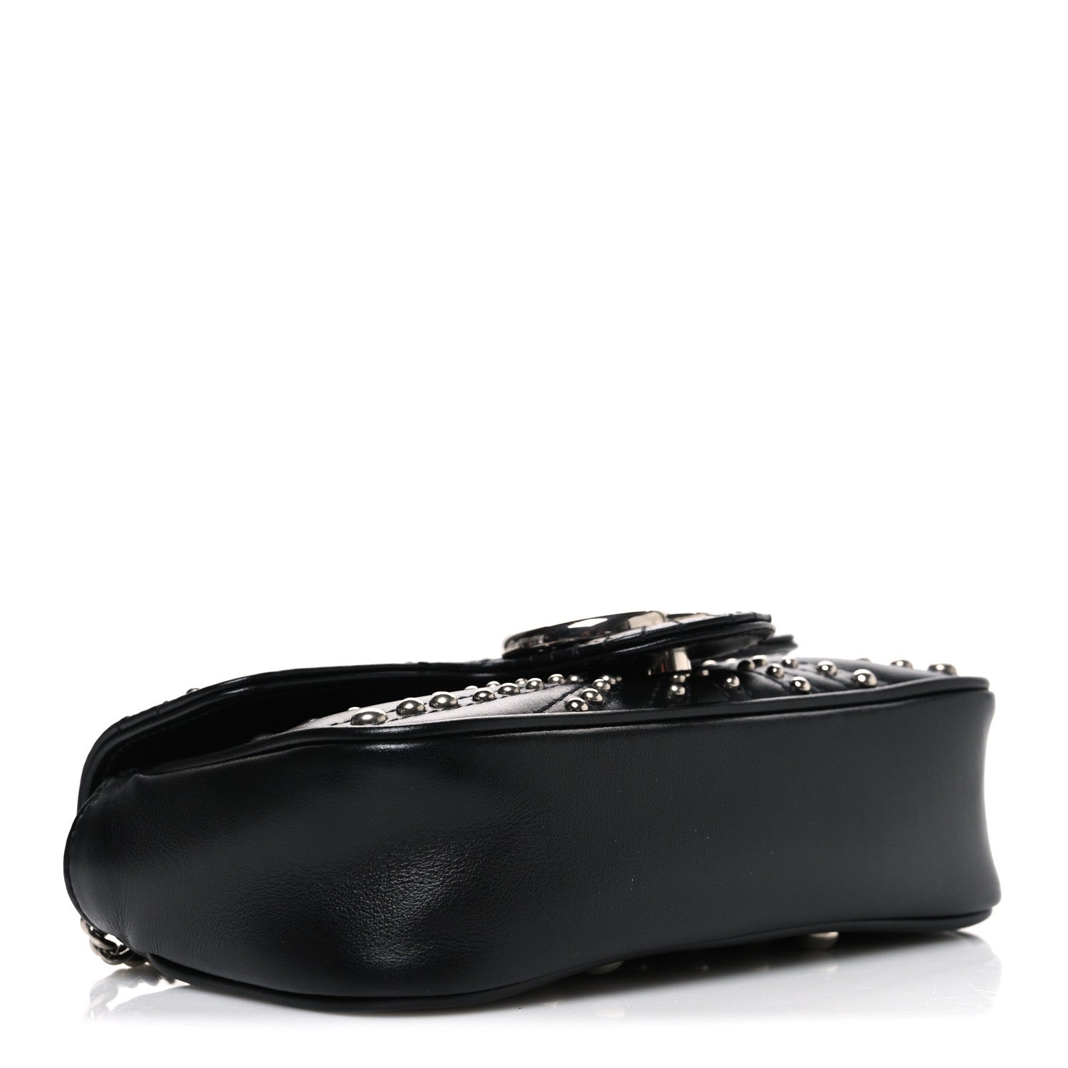 Gucci Calfskin Matelasse Studded Super Mini GG Marmont Shoulder Bag Black 4 of 10
