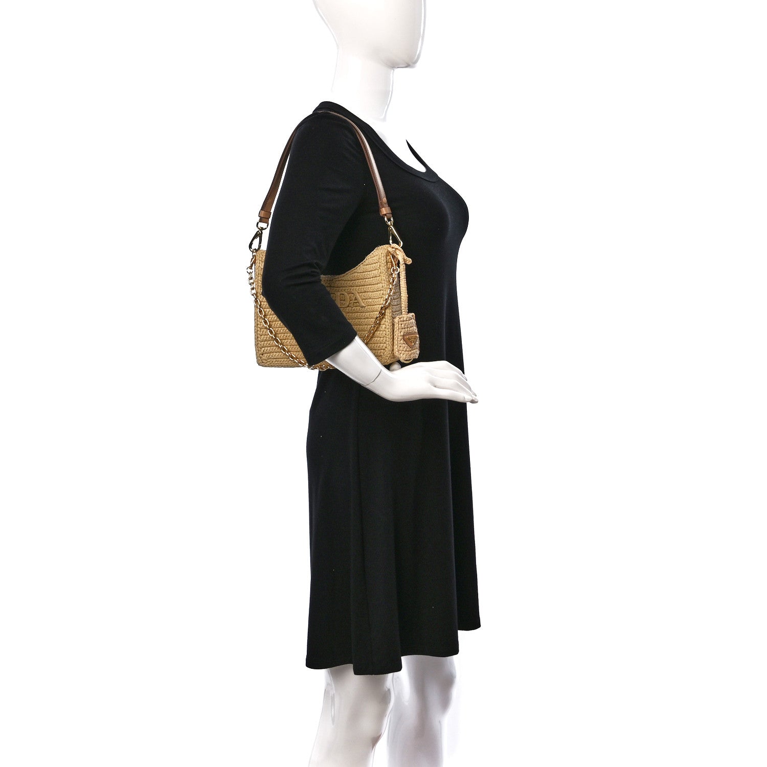 Prada Yarn Raffia Effect Crochet Mini Re-Edition 2000 Shoulder Bag Naturale 2 of 9