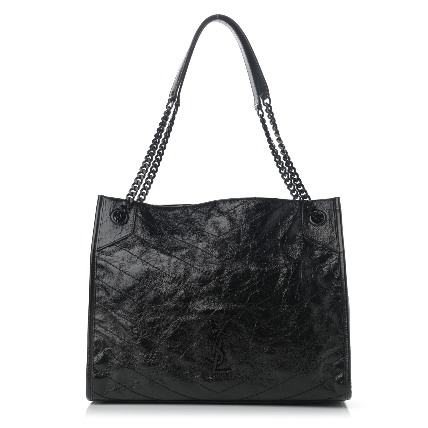 Saint Laurent Crinkled Calfskin Matelasse Monogram Medium Niki Shopper Tote Black 1 of 11