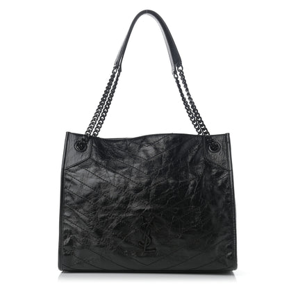 Saint Laurent Crinkled Calfskin Matelasse Monogram Medium Niki Shopper Tote Black 1 of 11