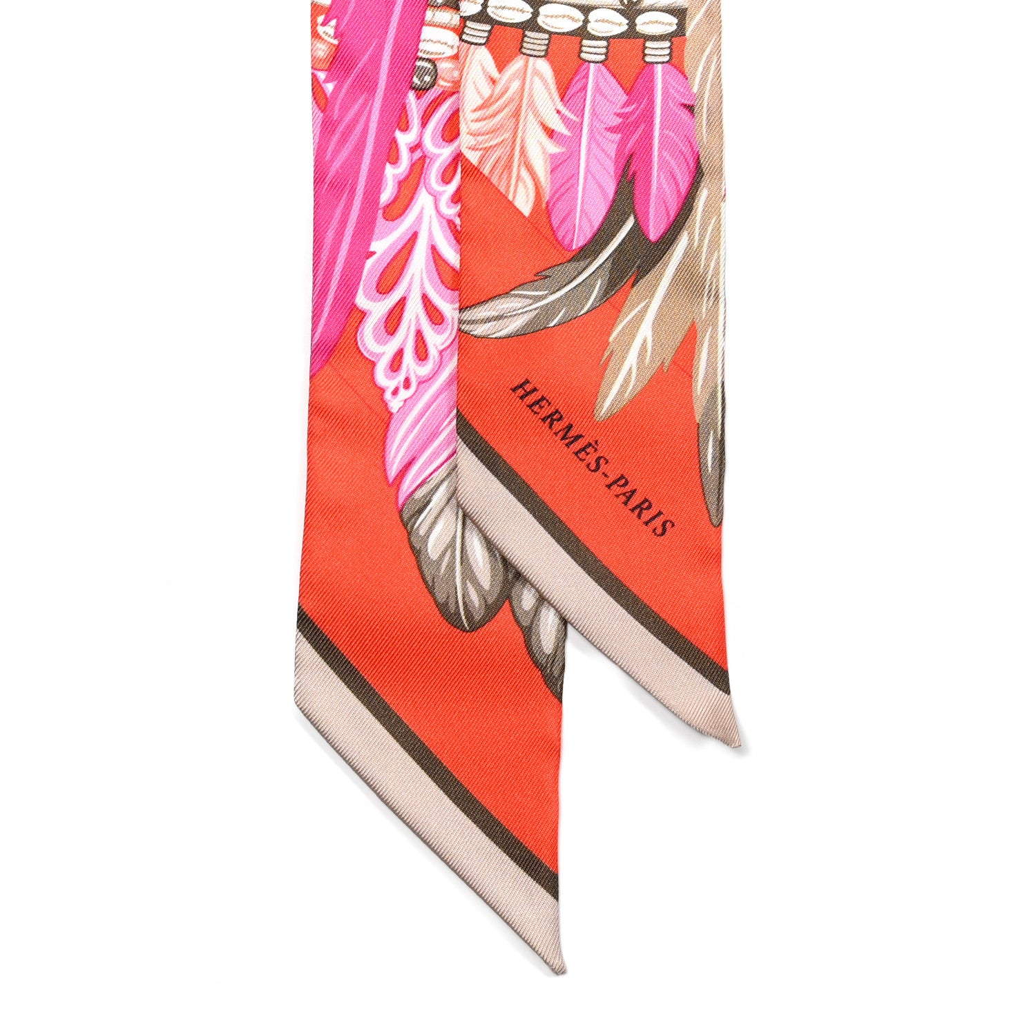 Hermes Silk La Danse Pacifique Twilly Orange Fuchsia Kaki 2 of 5