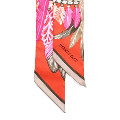 Hermes Silk La Danse Pacifique Twilly Orange Fuchsia Kaki 2 of 5