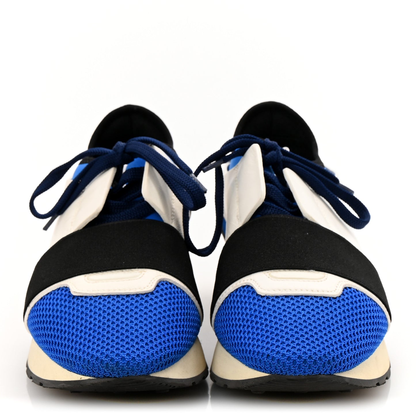 Mesh Neoprene Calfskin Suede Womens Race Runner Sneakers 37 Bleu Saphir White Black