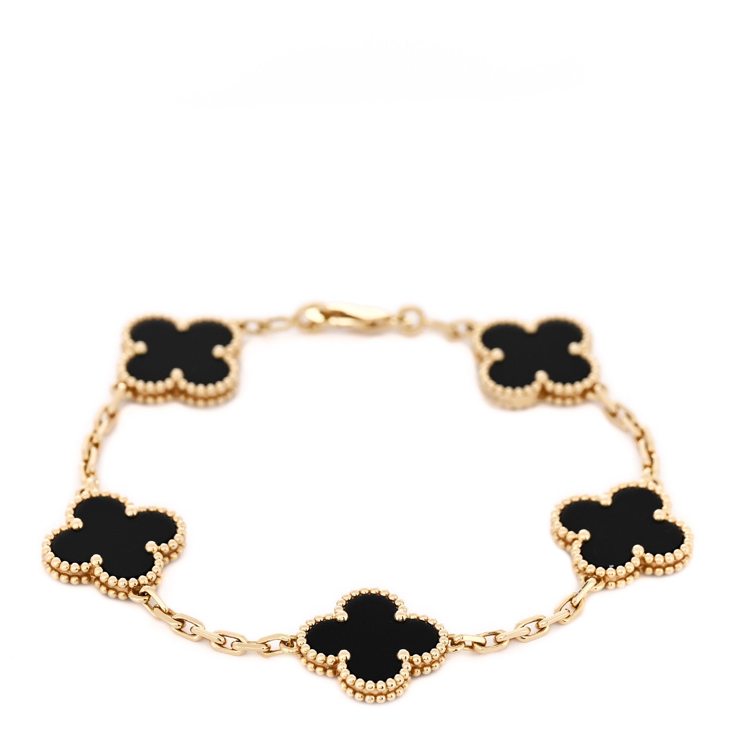 Van Cleef & Arpels 18K Yellow Gold Black Onyx 5 Motifs Vintage Alhambra Bracelet 1 of 6