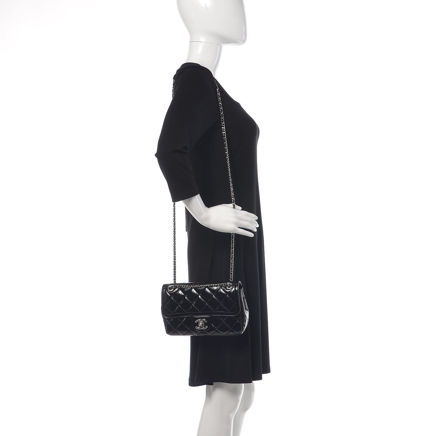 Patent Quilted Large Coco Shine Flap Black