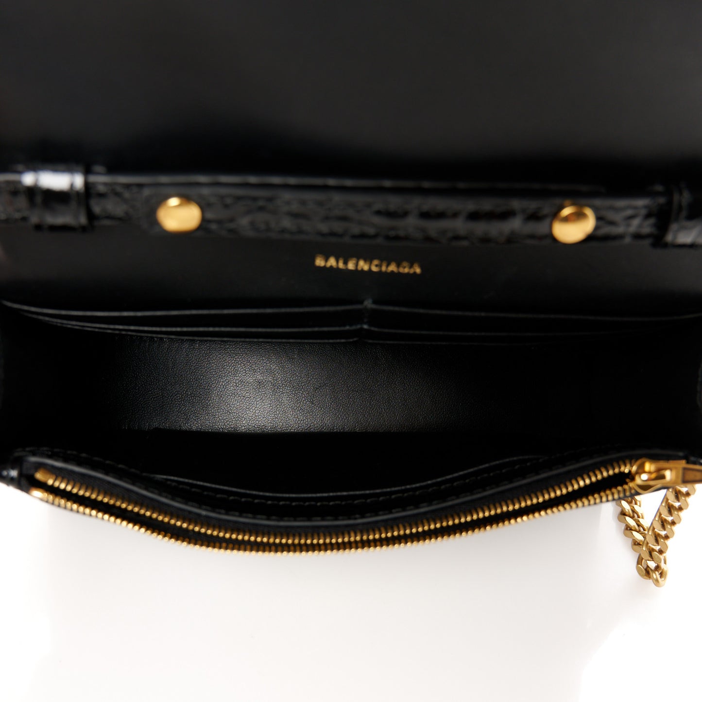 Shiny Calfskin Crocodile Embossed Hourglass Chain Bag Black