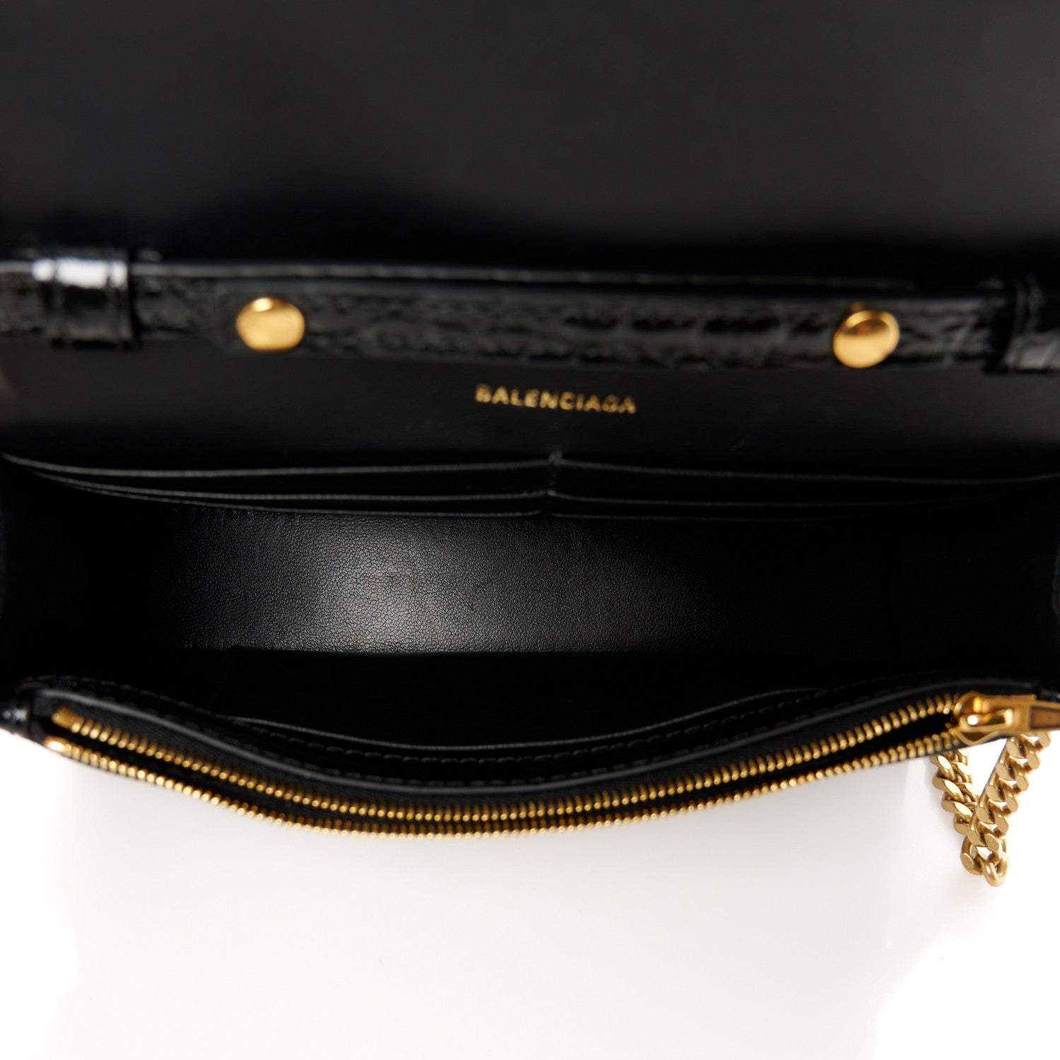 Balenciaga Shiny Calfskin Crocodile Embossed Hourglass Chain Bag Black 5 of 11