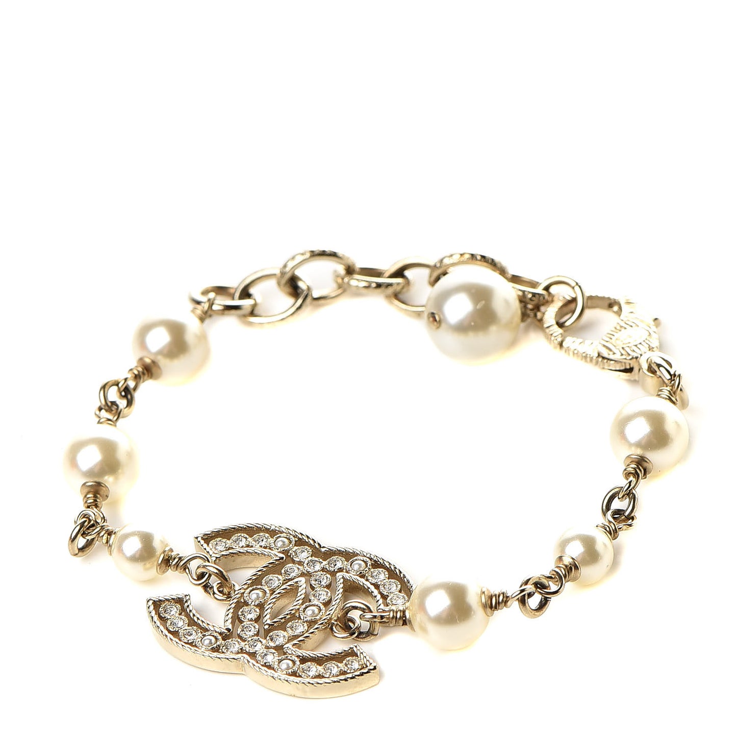 Crystal Pearl CC Bracelet Gold