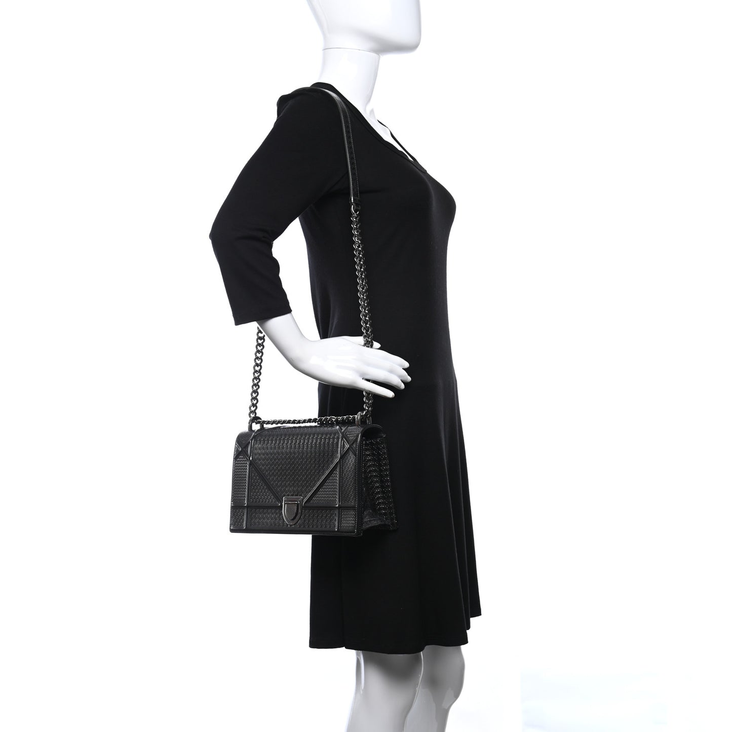 Metallic Calfskin Micro-Cannage Medium Diorama Flap Bag Graphite