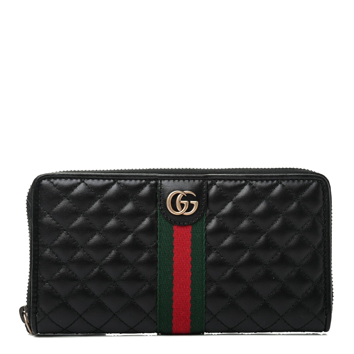 Calfskin Web Trapuntata GG Zip Around Wallet Black