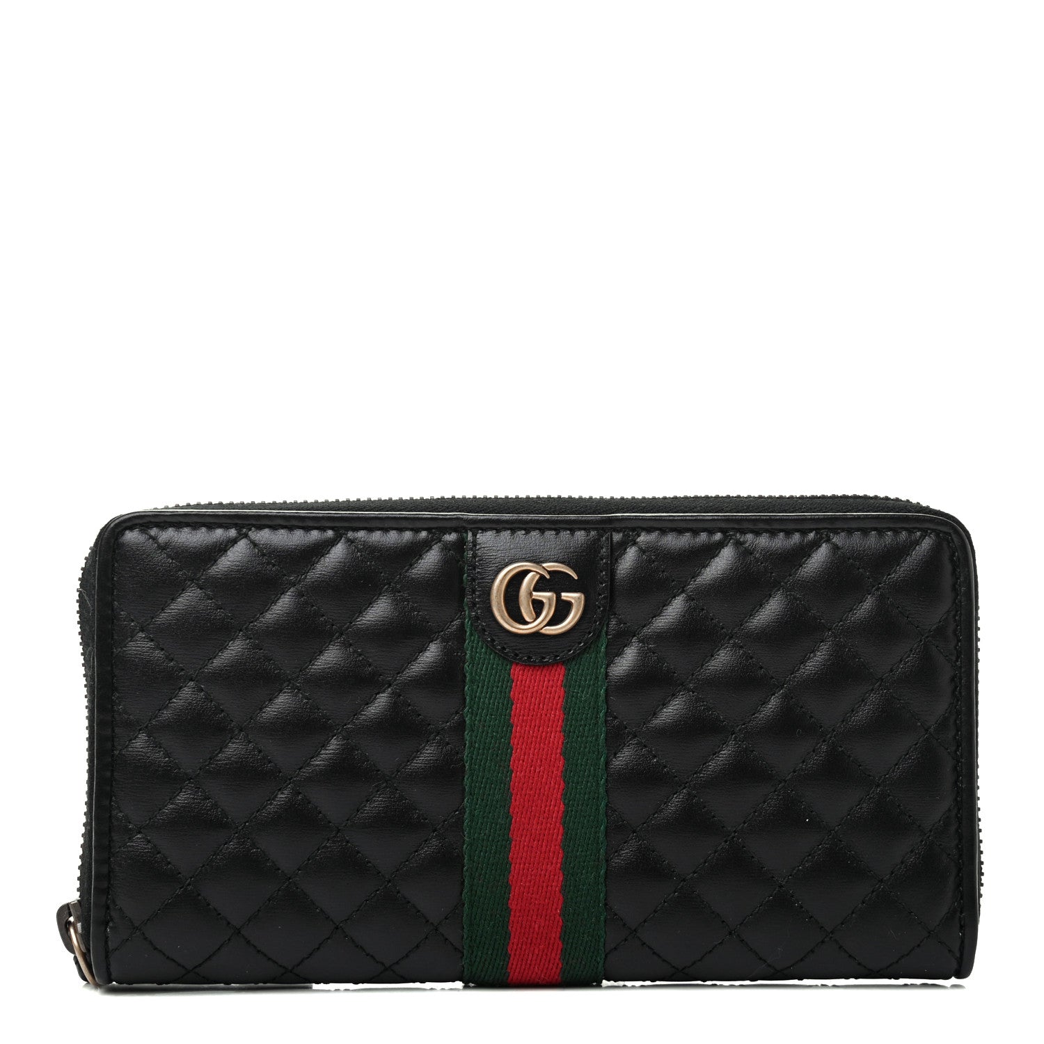 Gucci Calfskin Web Trapuntata GG Zip Around Wallet Black 1 of 7