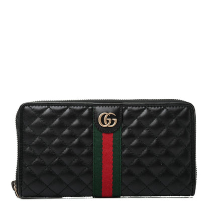 Gucci Calfskin Web Trapuntata GG Zip Around Wallet Black 1 of 7