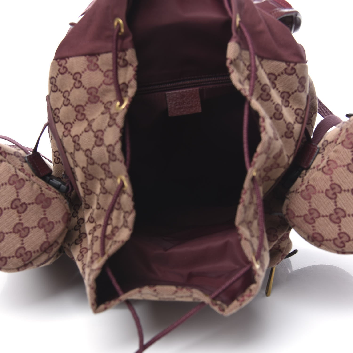 Gucci GG Monogram Script Logo Large Double Pocket Backpack Sahara Rubino Bordeaux 4 of 10