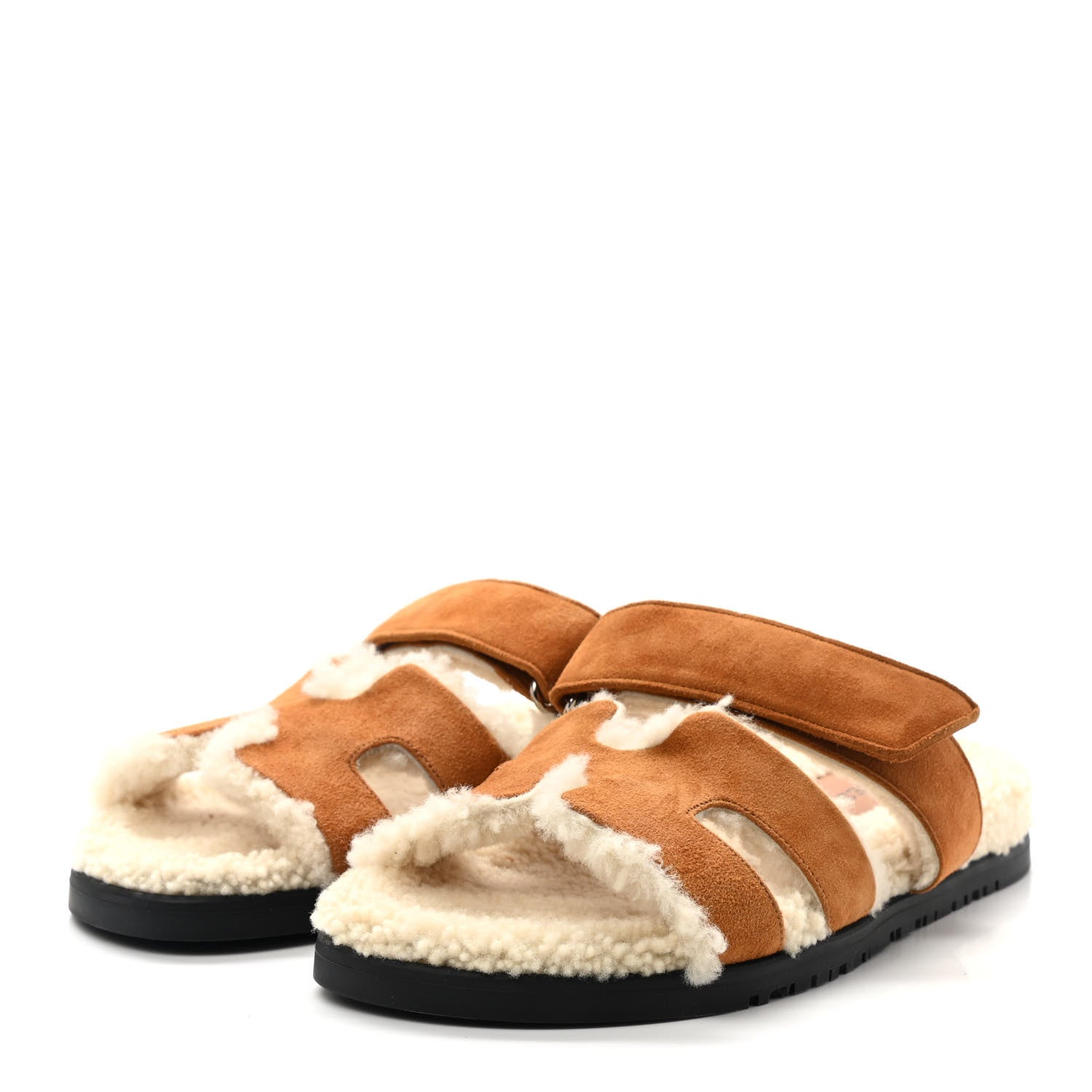 Hermes Suede Goatskin Woolskin Womens Chypre Sandals 37 Naturel Ecru 3 of 8