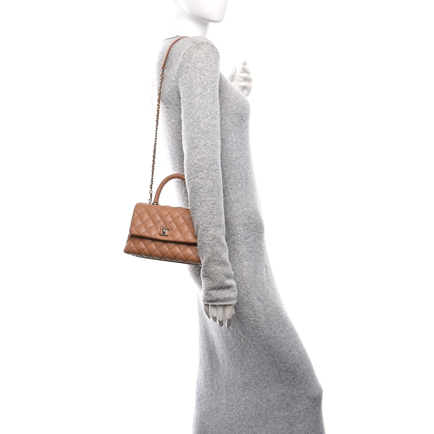 Caviar Quilted Mini Coco Handle Flap Beige