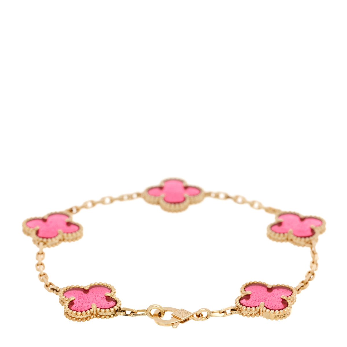 18K Yellow Gold Pink Enamel 5 Motifs Vintage Alhambra Bracelet