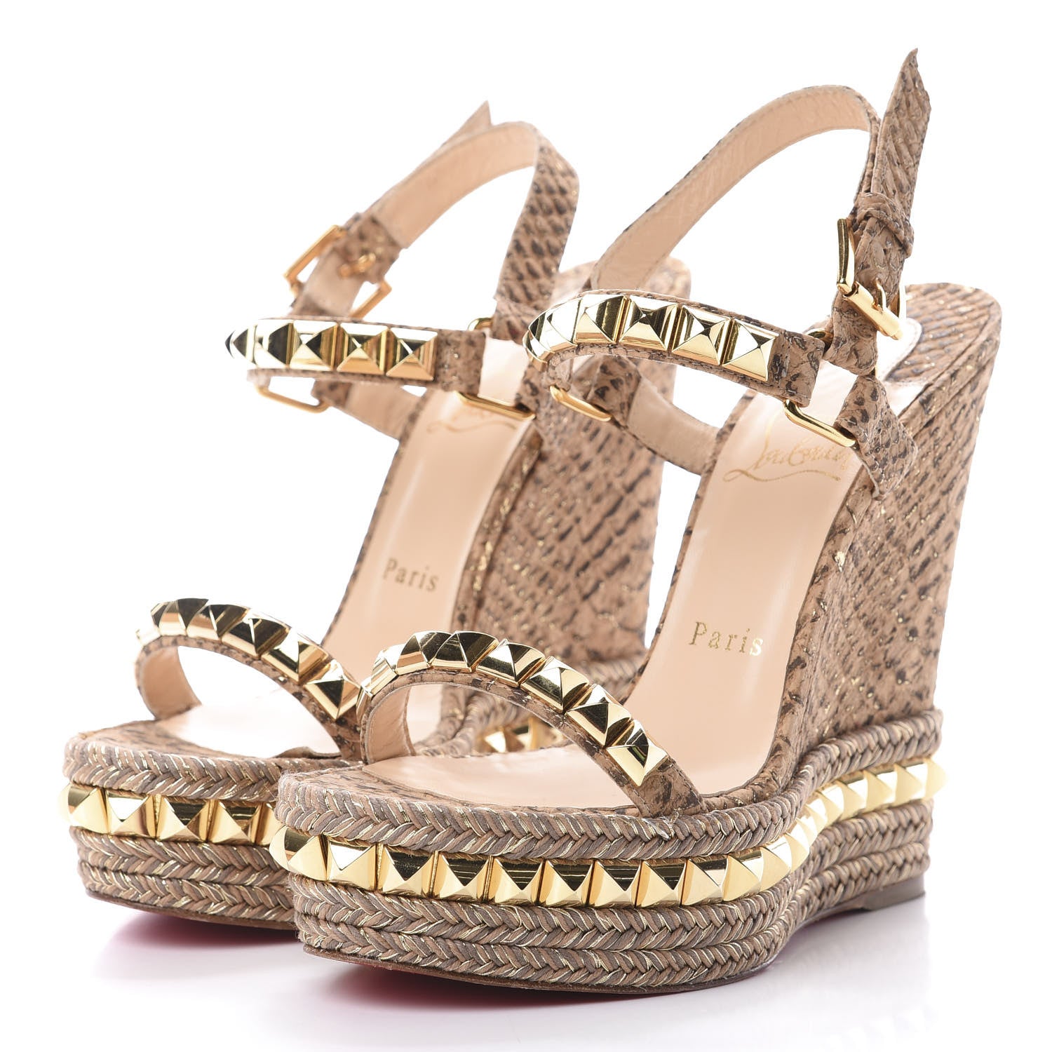 Christian Louboutin Cork Python Embossed Cataclou 140 Wedge Sandals 36 Beige 3 of 11