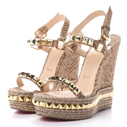 Christian Louboutin Cork Python Embossed Cataclou 140 Wedge Sandals 36 Beige 3 of 11