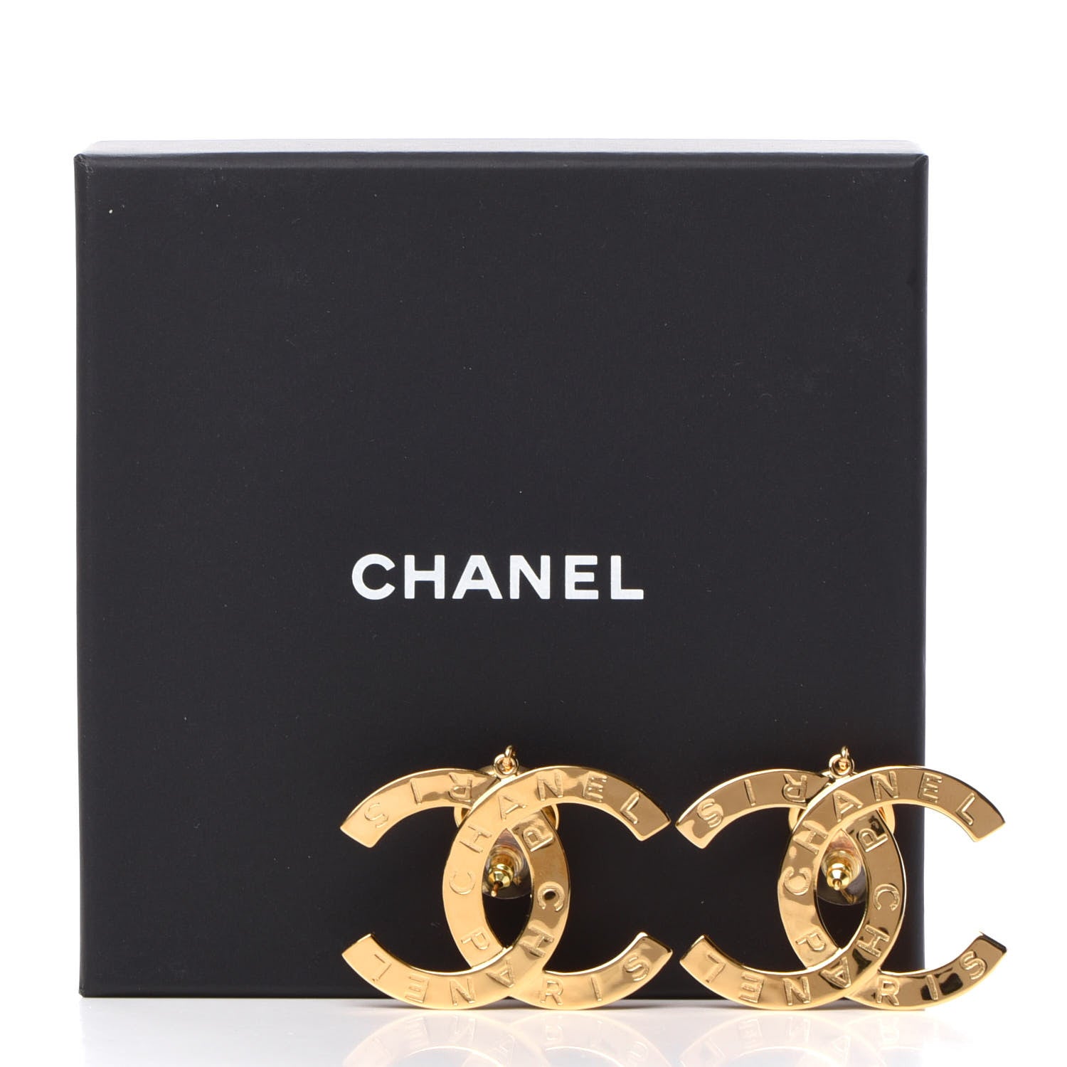 Chanel Metal Large Paris Button Earrings Gold 5 of 5