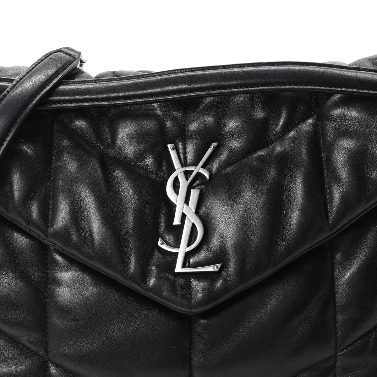 Lambskin Quilted Medium Loulou Puffer Monogram Chain Satchel Black