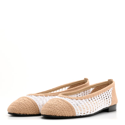 Chanel Raffia Cap Toe Ballerina Flats 39 White Beige 4 of 10