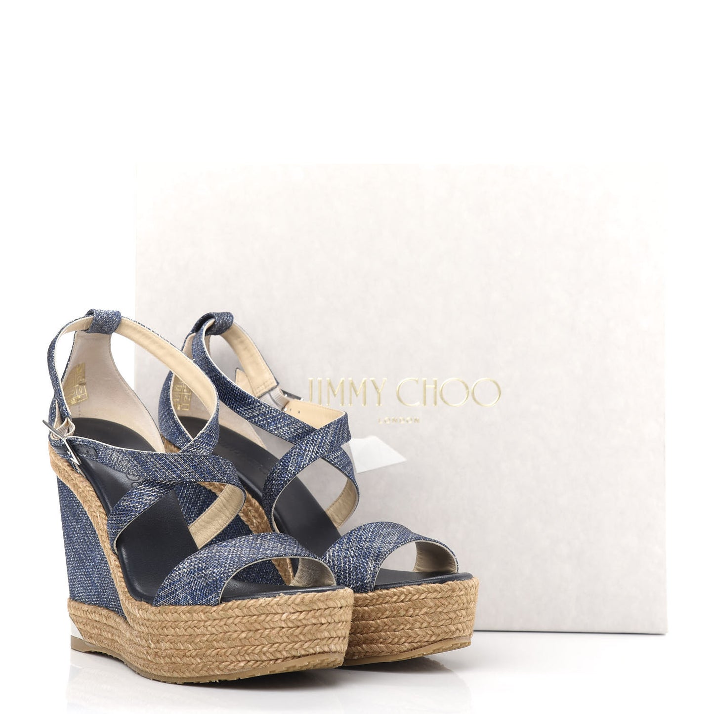 Denim Braided Portia 120 Platform Wedge Sandals 39 Navy