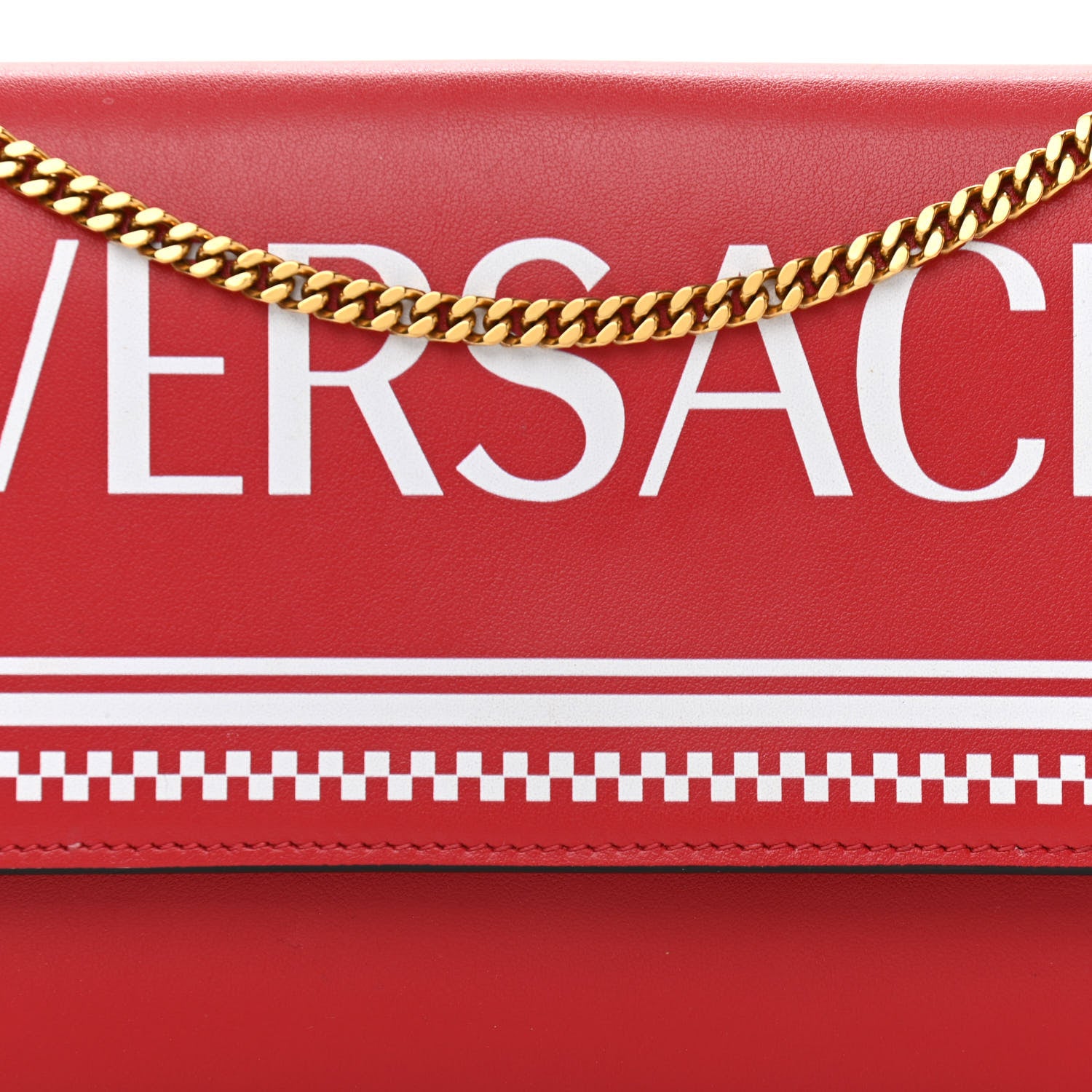 Versace Calfskin 90's Vintage Logo Chain Evening Bag Red 10 of 13