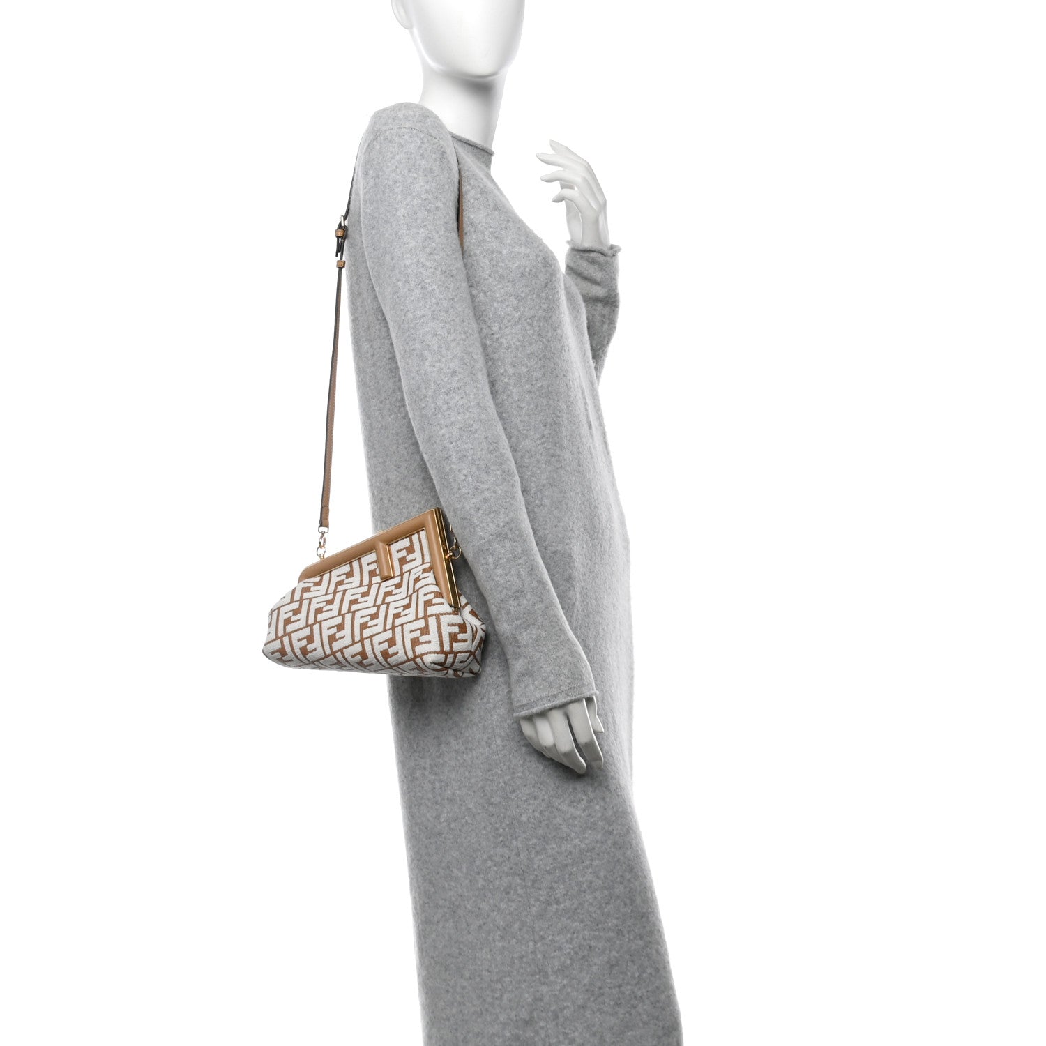 Fendi Raffia Chenille Shiny Nappa FF 1974 Small Fendi First Natural White Miele Scuro 2 of 12