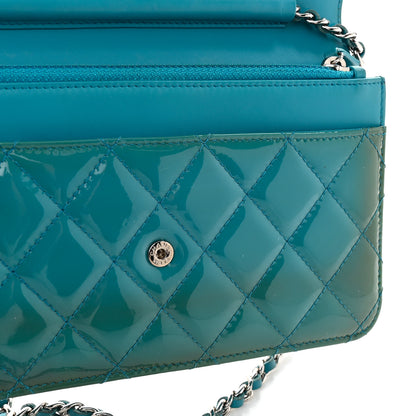 Chanel Patent Quilted Wallet On Chain WOC Turquoise Blue 12 of 13