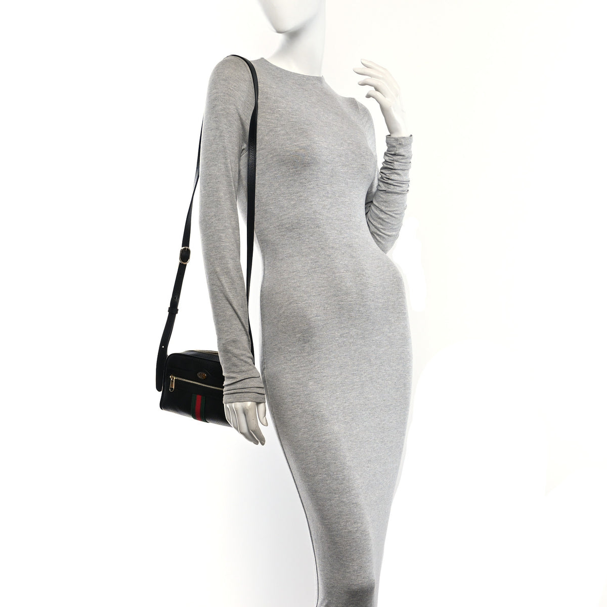Gucci Calfskin Web Mini Ophidia Shoulder Bag Black 2 of 10