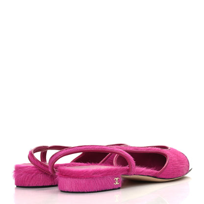 Chanel Pony Hair CC Slingback Sandals 38.5 Fuchsia Black 4 of 8