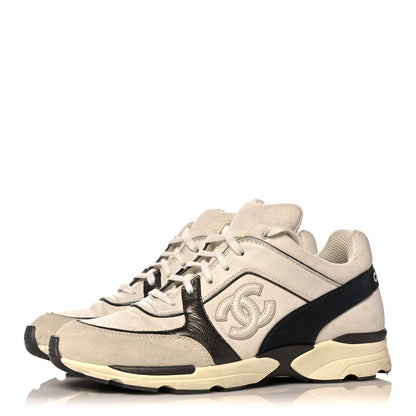 Chanel Suede Calfskin Canvas Goatskin CC Sneakers 39 Beige Brown 3 of 10