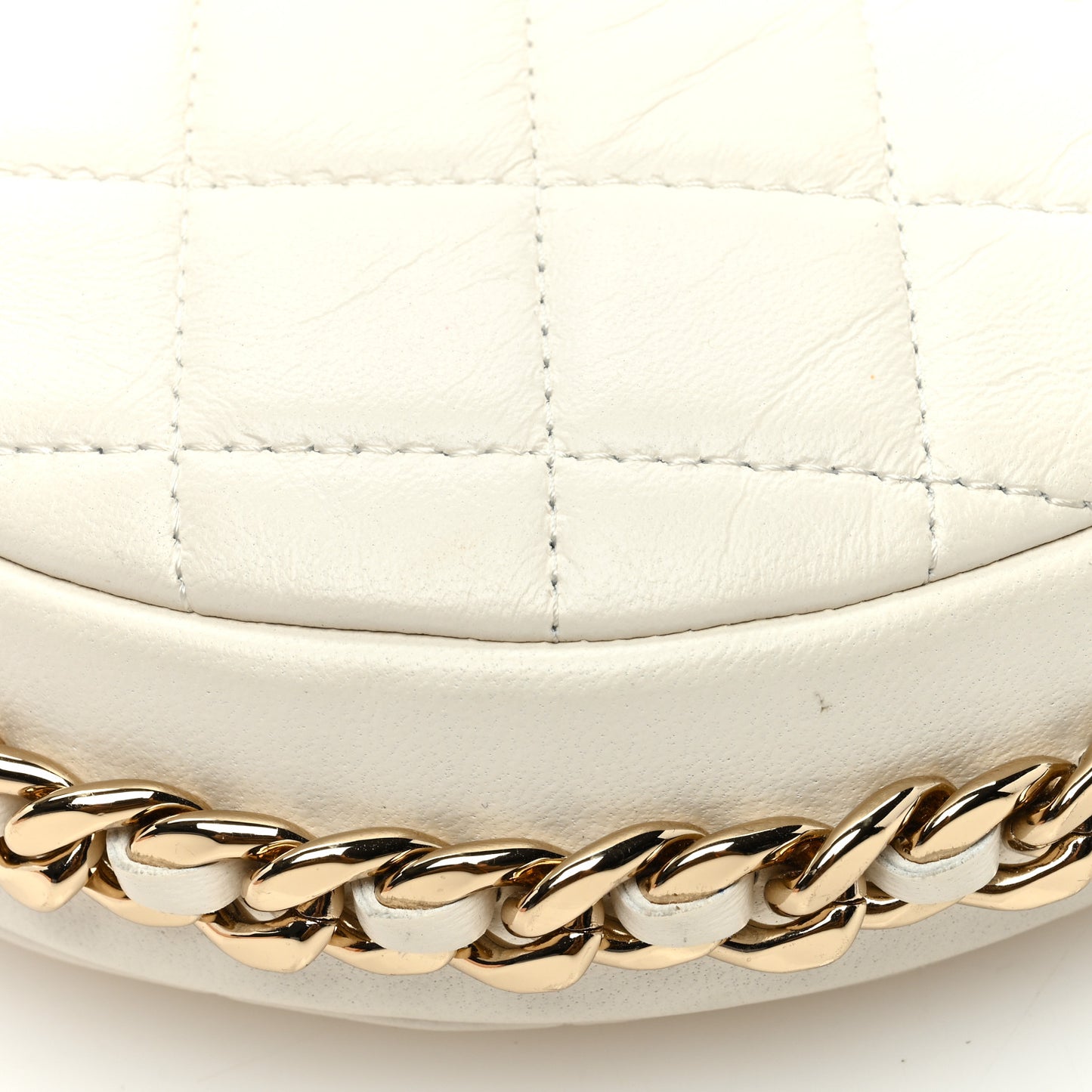 Lambskin Quilted Chain Around Pouch White