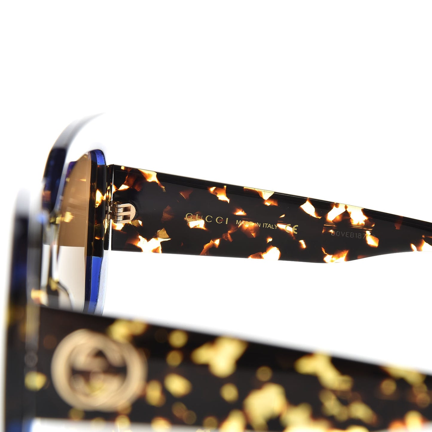 Square Frame GG0083S Sunglasses Glitter Blue Havana Brown