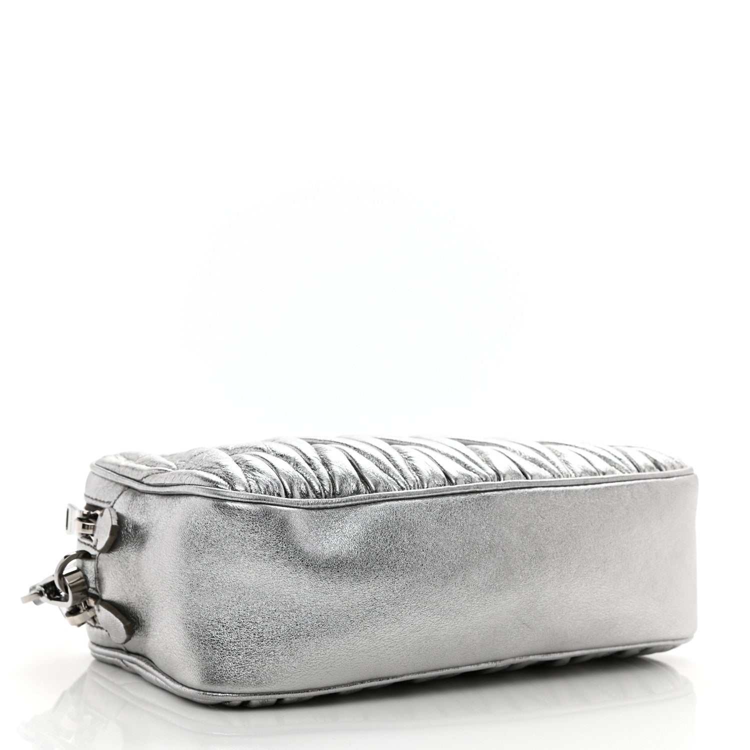 Miu Miu Metallic Nappa Matelasse Double Zip Pochette Clutch Cromo 4 of 10