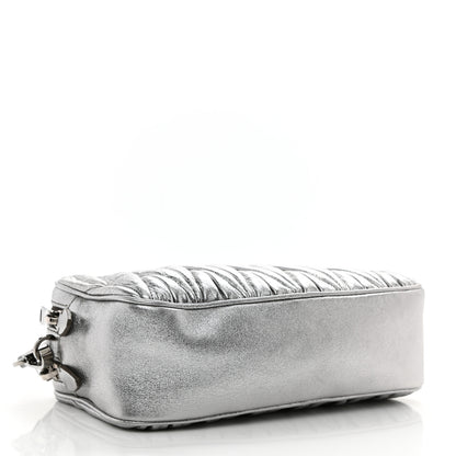 Miu Miu Metallic Nappa Matelasse Double Zip Pochette Clutch Cromo 4 of 10
