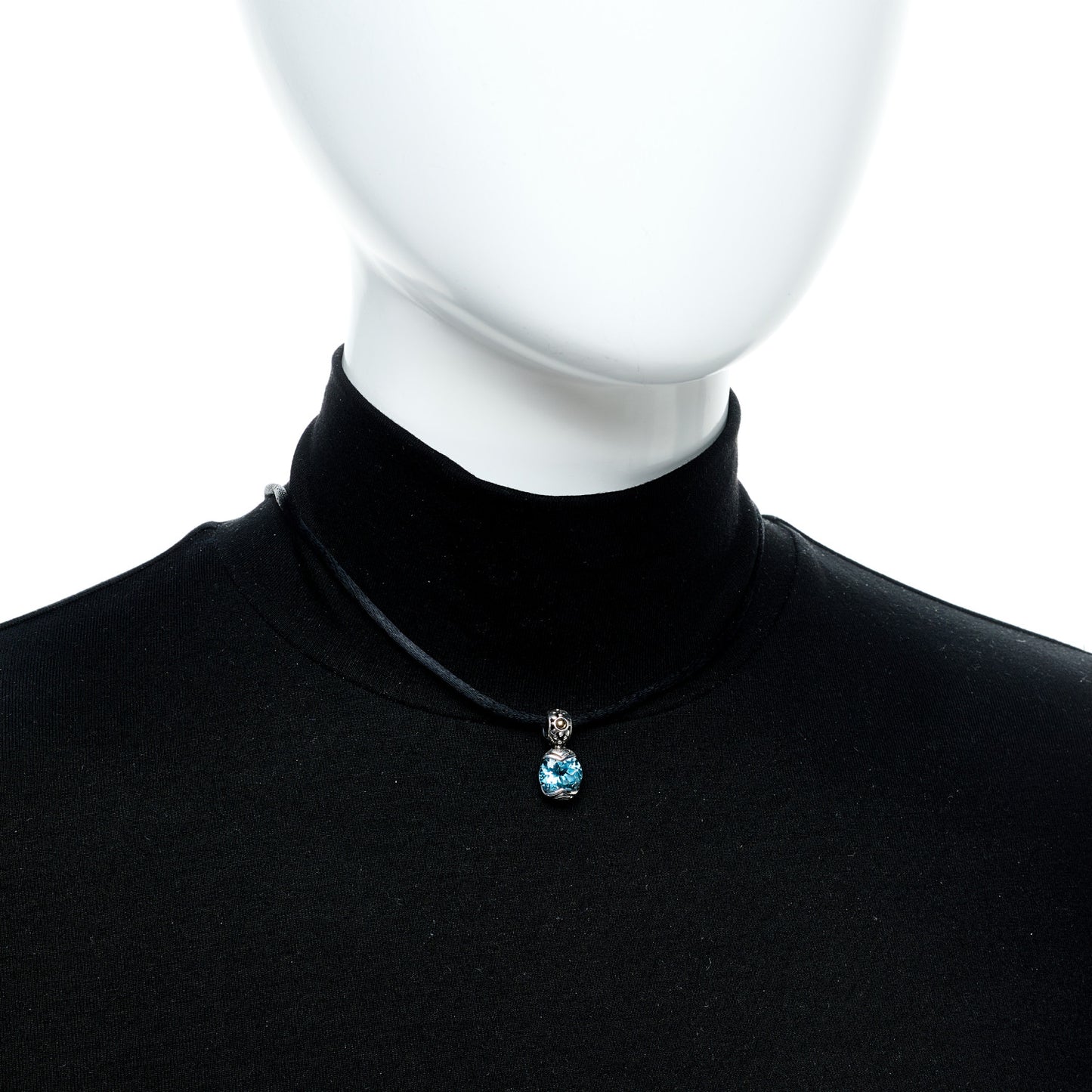 Sterling Silver 18K Yellow Gold Blue Topaz Silk Batu Sari Pendant Necklace