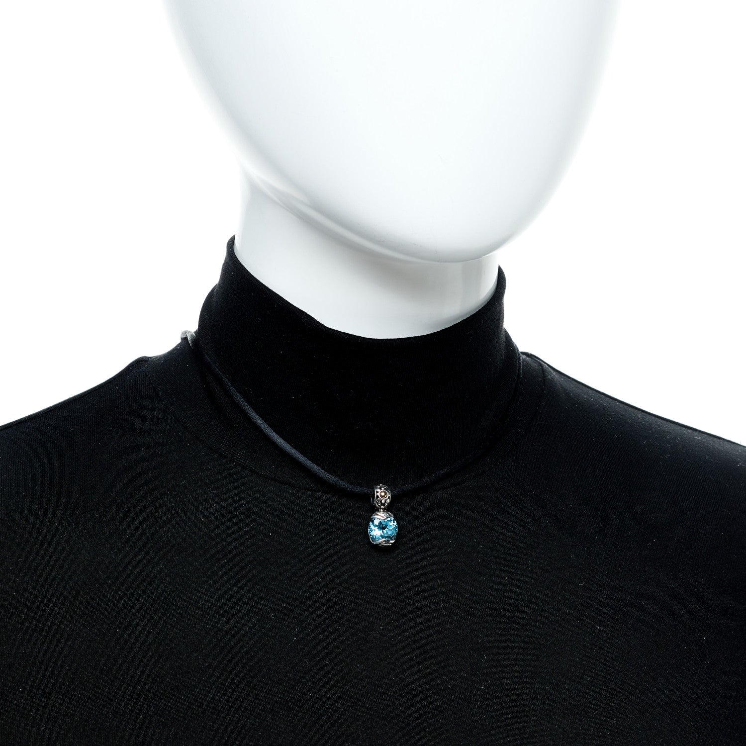 John Hardy Sterling Silver 18K Yellow Gold Blue Topaz Silk Batu Sari Pendant Necklace 2 of 6
