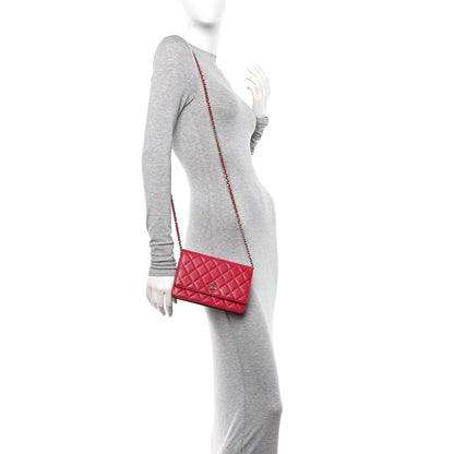 Chanel Lambskin Quilted Wallet On Chain WOC Dark Pink 2 of 12
